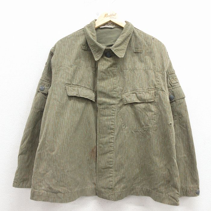 XL★古着 長袖 ミリタリー ジャケット メンズ ドイツ軍 レインドロップカモ 緑 26mar03