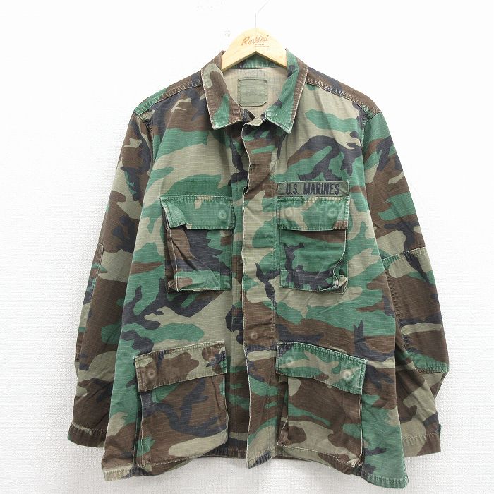 80s コンバットリップストップミリタリージャケット USマリーンズ グリーン迷彩 L | 古着