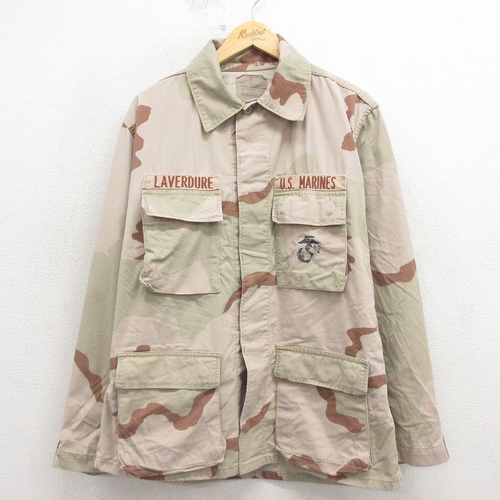 XL★古着 長袖 ミリタリー ジャケット メンズ 90年代 90s コンバット USマリーンズ デザートカモ USA製 ベージュ他 迷彩 26mar13