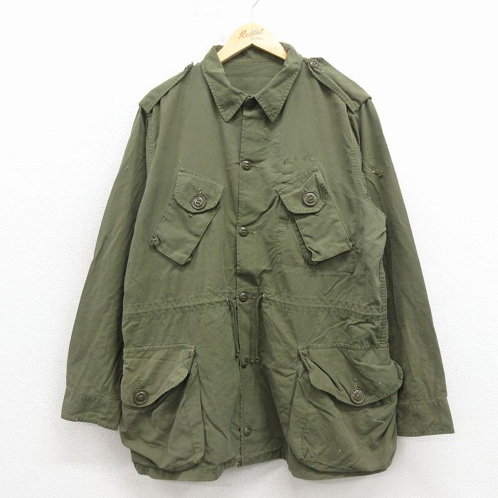 XL★古着 長袖 ビンテージ ミリタリー ジャケット メンズ 70年代 70s MK2 コンバット 大きいサイズ ロング丈 緑 26apr11