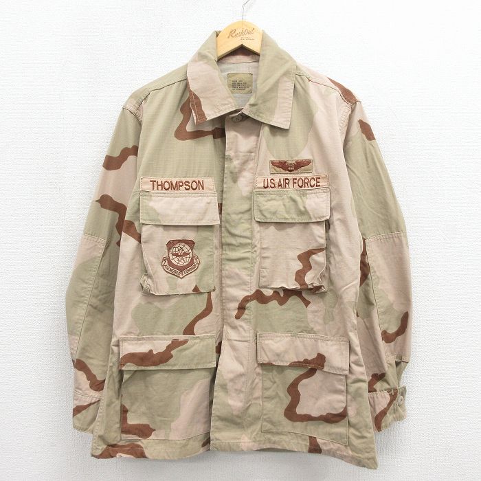 L★古着 長袖 ミリタリー ジャケット メンズ 90年代 90s USエアフォース コンバット リップストップ デザートカモ USA製 ベージュ 迷彩【spe】 26may23