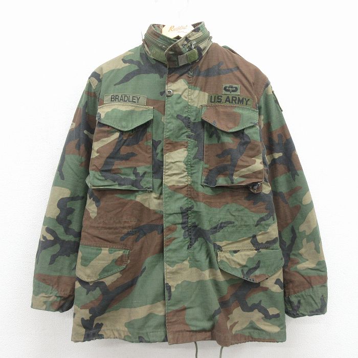 M★古着 長袖 ミリタリー フィールド ジャケット メンズ 80年代 80s M-65 パラシュート部隊 ライナー付き ウッドランドカモ USA製 グリーン 迷彩【spe】 26may23
