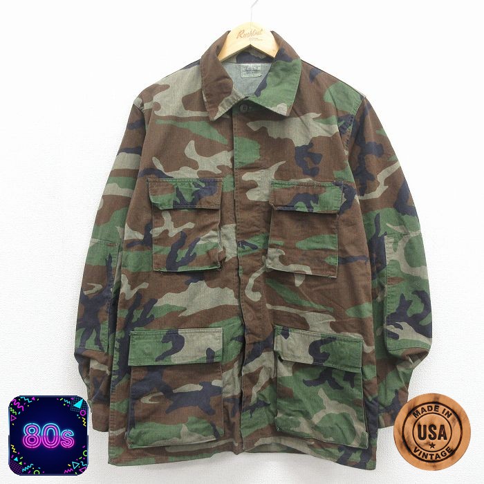【20%OFF】80s ミリタリージャケット USMC コンバット ウッドランドカモ グリーン メンズL相当 | 古着