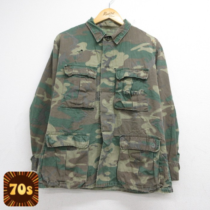 長袖 ミリタリー ジャケット 70s USMC ブラウンリーフ フラップポケット コットン カーキ 迷彩 メンズM相当 | 古着