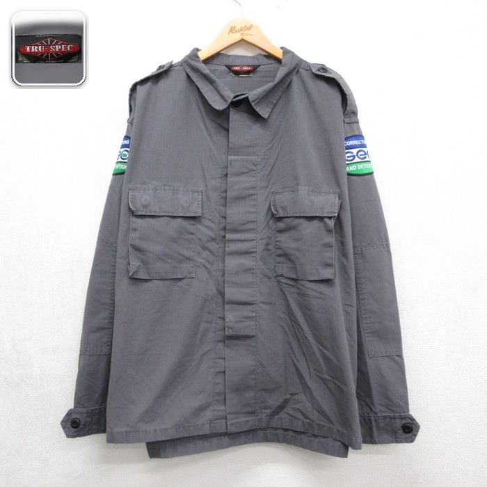 GEO 長袖ミリタリージャケット リップストップ グレー メンズXL相当 | 古着