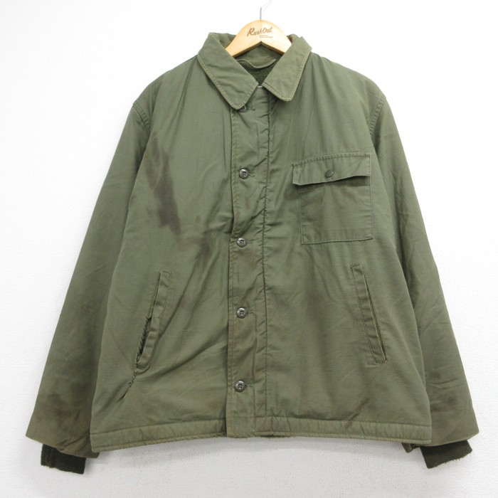 XL★古着 Alpha Industries 長袖 ビンテージ ミリタリー ジャケット メンズ 70年代 70s A-2 コーストガード USA製 カーキ【spe】 26oct06