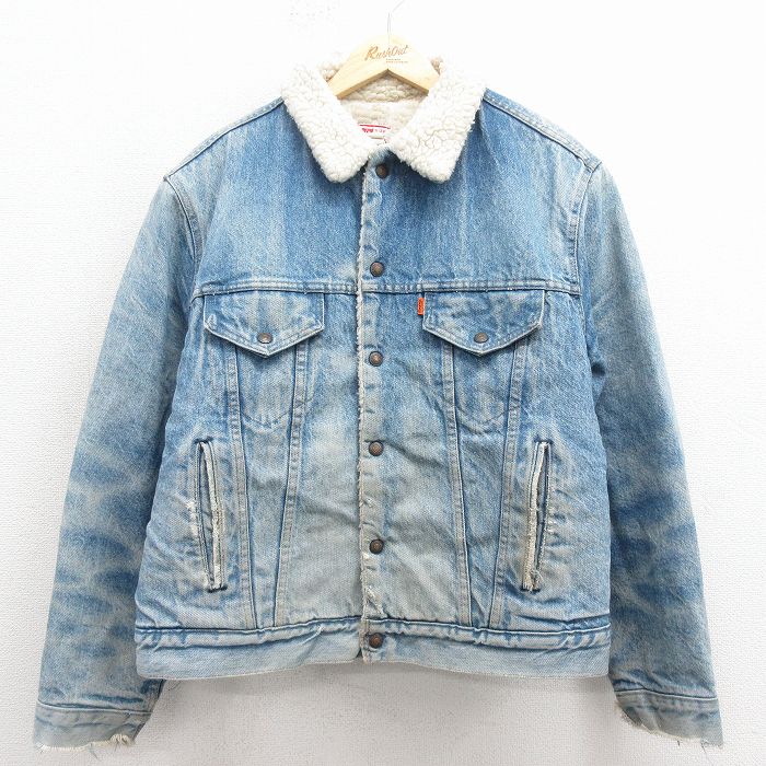 XL★古着 リーバイス Levis 長袖 ビンテージ デニム ボア ジャケット メンズ 70年代 70s USA製 紺 25dec19