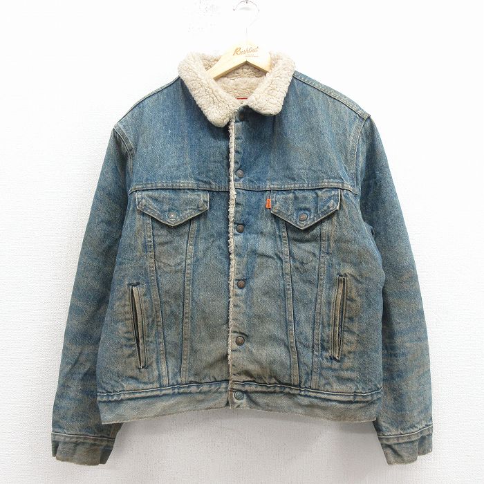 XL★古着 リーバイス Levis 長袖 ビンテージ デニム ボア ジャケット メンズ 70年代 70s USA製 紺 25dec19
