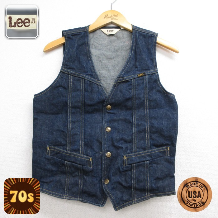 70s Lee デニムベスト 44R VINTAGE USA 古着通販 S☆古着 リー Lee ノースリーブ ビンテージ メンズ 70年代