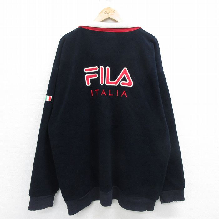 【50%OFF】フィラ 90s ハーフジップフリースジャケット ビッグロゴ ネイビー XL | 古着