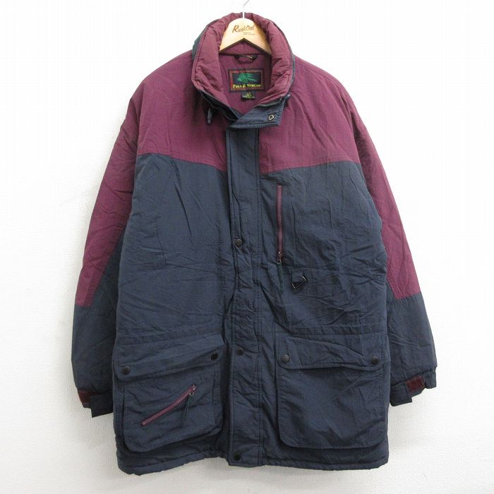 L★古着 長袖 ジャケット メンズ 90年代 90s ツートンカラー ロング丈 紺他 ネイビー 24jan16 中古 アウター