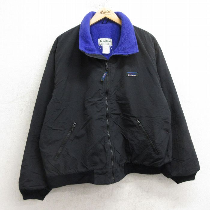 XL★古着 エルエルビーン LLBEAN 長袖 ウォームアップ ジャケット メンズ 80年代 80s 黒 ブラック 内側フリース 【spe】 24oct31 中古 アウター