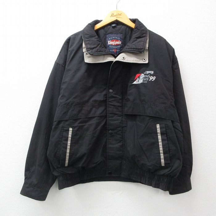 XL★古着 キングルイ 長袖 ジャケット メンズ 90年代 90s ブリジストン トラック 大きいサイズ 黒 ブラック 内側キルティング 24nov07 中古 アウター