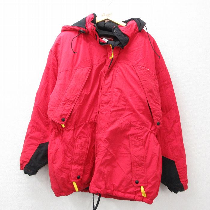 XL★古着 マルボロ 長袖 ナイロン ダウン ジャケット メンズ 90年代 90s 赤他 レッド 内側キルティング 【spe】 24nov07 中古 アウター