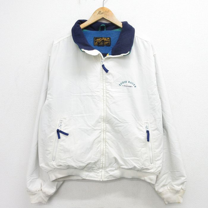 XL★古着 エディーバウアー 長袖 ナイロン ジャケット メンズ 90年代 90s ワンポイントロゴ USA製 白他 ホワイト 内側フリース 24nov08 中古 アウター
