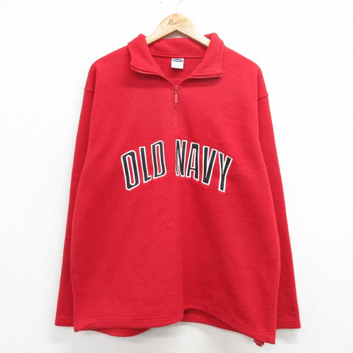 【50%OFF】L★古着 オールドネイビー OLD NAVY 長袖 ハーフジップ フリース ジャケット メンズ 00年代 00s ビッグロゴ 赤 レッド 24nov08 中古 アウター