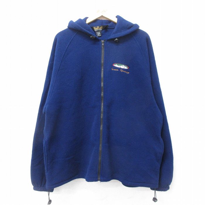 XL★古着 長袖 フリース ジャケット メンズ 00年代 00s 山 ラグラン 紺 ネイビー 24nov09 中古 アウター