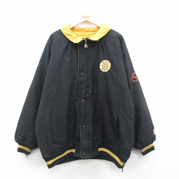 【50%OFF】XL★古着 スターター STARTER 長袖 ジャケット メンズ 90年代 90s NHL ボストンブルーインズ 大きいサイズ ロング丈 黒他 ブラック 内側キルティング 24nov11 中古 アウター