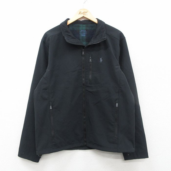 XL★古着 ラルフローレン Ralph Lauren 長袖 ブランド ジャケット メンズ ワンポイントロゴ 黒 ブラック 内側フリース 24nov11 中古 アウター