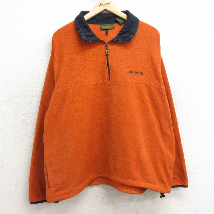 L★古着 ティンバーランド 長袖 ハーフジップ フリース ジャケット メンズ 00年代 00s ワンポイントロゴ オレンジ 24nov15 中古 アウター