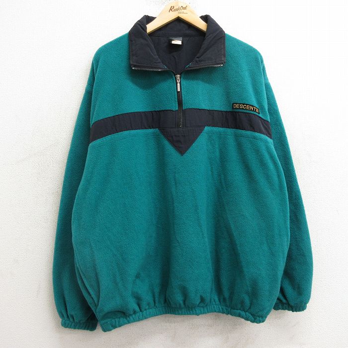 XL★古着 デサント 長袖 ハーフジップ フリース ジャケット メンズ 90年代 90s USA製 青緑 【spe】 24nov20 中古 アウター