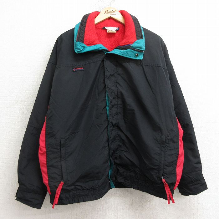 XL★古着 コロンビア COLUMBIA 長袖 ジャケット メンズ 90年代 90s 大きいサイズ　USA製 黒他 ブラック 内側フリース 24nov20 中古 アウター