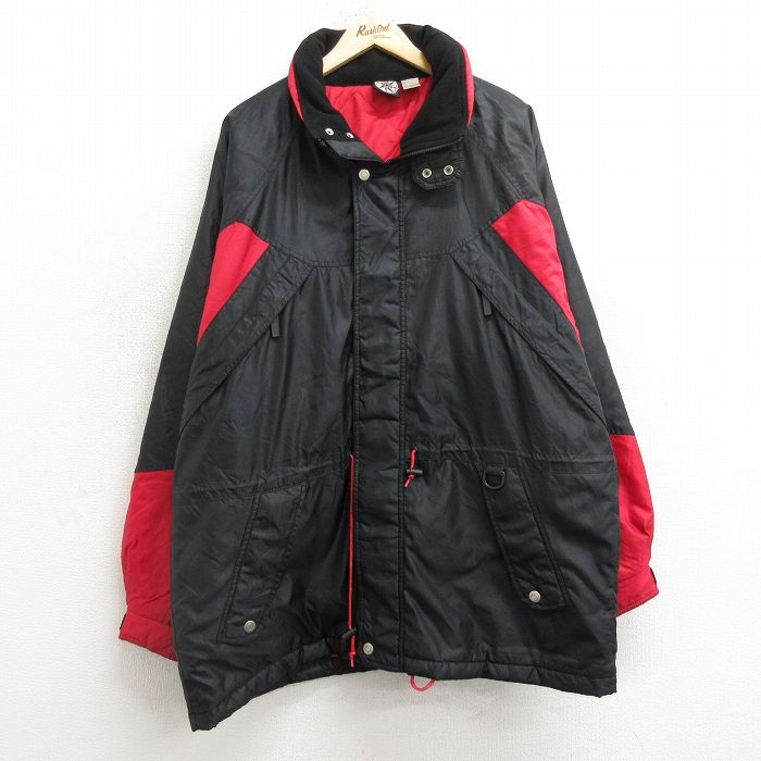 XL★古着 長袖 ナイロン ジャケット メンズ 00年代 00s 襟フリース 大きいサイズ ロング丈 黒他 ブラック 内側キルティング 24nov20 中古 アウター