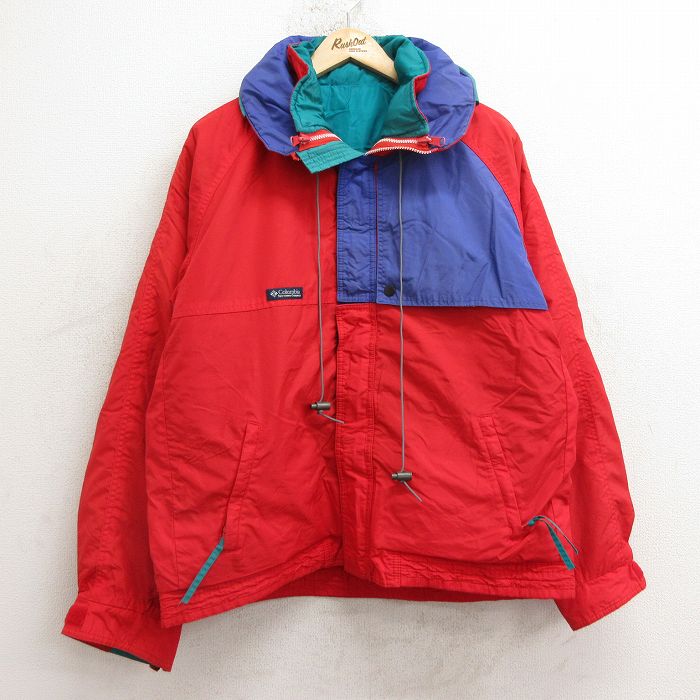 【20%OFF】L★古着 コロンビア COLUMBIA 長袖 ナイロン ジャケット メンズ 90年代 90s ラグラン 赤他 レッド 【spe】 24nov20 中古 アウター
