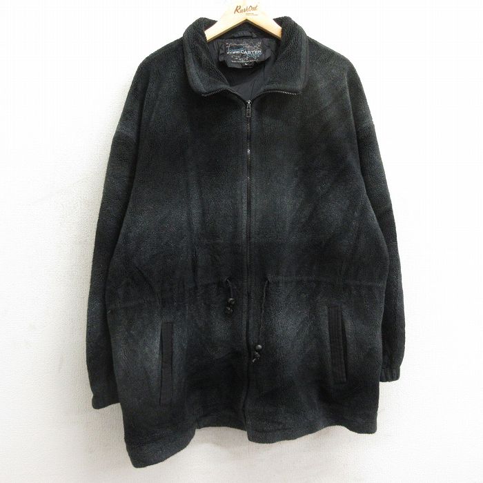 XL★古着 長袖 フリース ジャケット メンズ 90年代 90s 大きいサイズ ロング丈 黒 ブラック 24nov20 中古 アウター