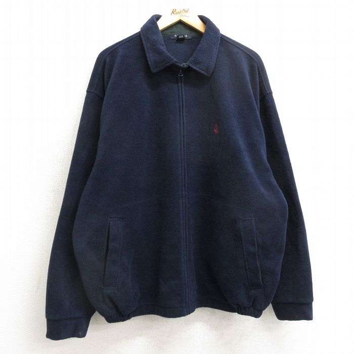 XL★古着 ノーティカ NAUTICA 長袖 ブランド フリース ジャケット メンズ ワンポイントロゴ USA製 紺 ネイビー 24nov21 中古 アウター