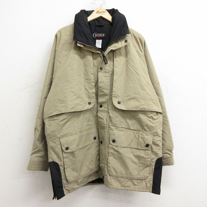 00s ラグランナイロンジャケット 内側フリース カーキ XL | 古着