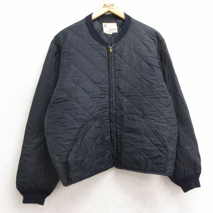 L★古着 長袖 ナイロン キルティング ジャケット メンズ 80年代 80s タロン 濃紺 ネイビー 24nov22 中古 アウター