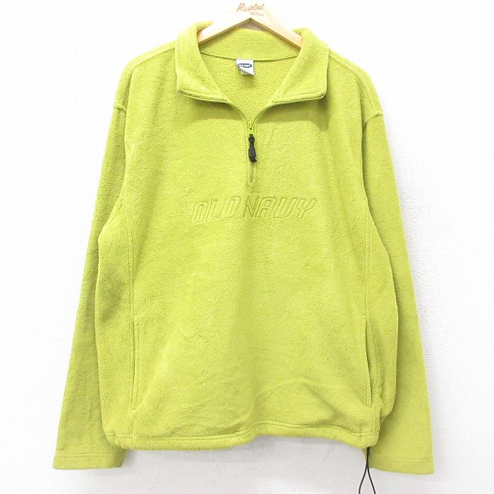 L★古着 オールドネイビー OLD NAVY 長袖 ハーフジップ フリース ジャケット メンズ 00年代 00s ビッグロゴ 刺繍 黄緑 24nov22 中古 アウター