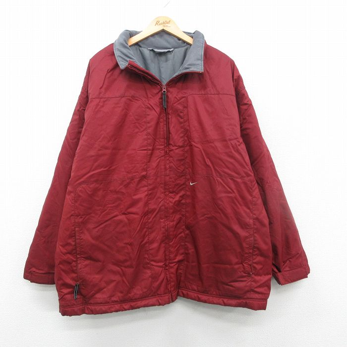 XL★古着 ナイキ NIKE 長袖 ナイロン ジャケット メンズ ワンポイントロゴ 大きいサイズ ロング丈 エンジ 24nov27 中古 アウター