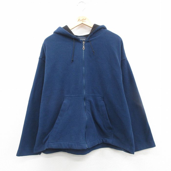【50%OFF】XL★古着 ベーシックエディションズ 長袖 フリース ジャケット パーカー メンズ 00年代 00s 紺 ネイビー 24nov30 中古 アウター