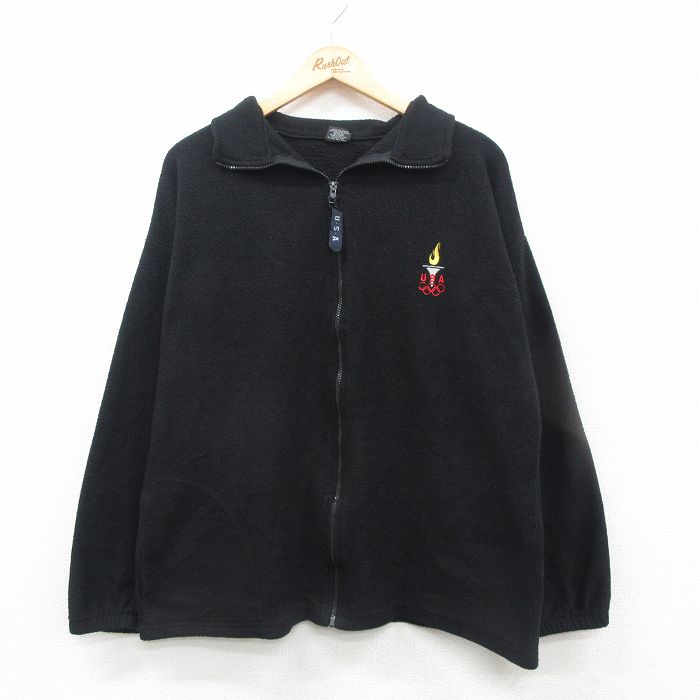 M★古着 長袖 フリース ジャケット メンズ 90年代 90s USAオリンピック USA製 黒 ブラック 24nov30 中古 アウター
