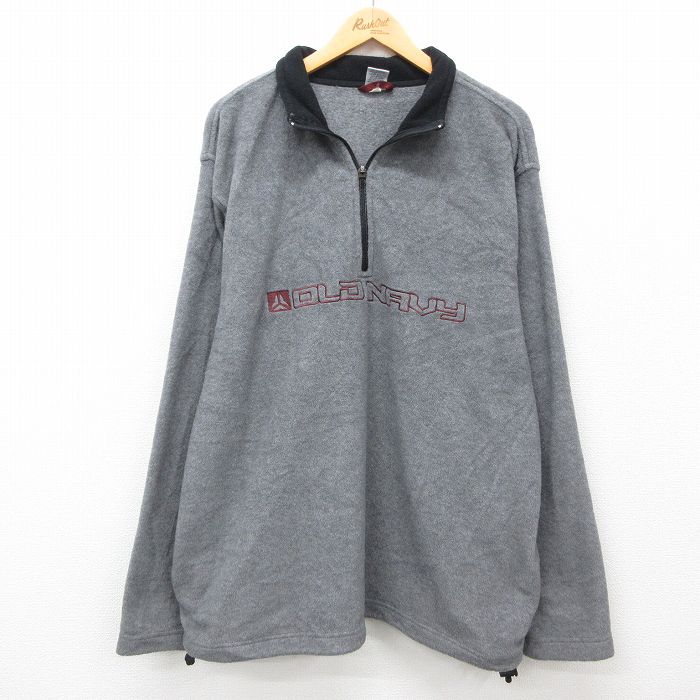 XL★古着 オールドネイビー OLD NAVY 長袖 ハーフジップ フリース ジャケット メンズ 00年代 00s ビッグロゴ グレー 24dec03 中古 アウター
