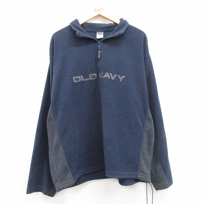 XL★古着 オールドネイビー OLD NAVY 長袖 ハーフジップ フリース ジャケット メンズ 00年代 00s ビッグロゴ ツートンカラー 濃紺 ネイビー 24dec06 中古 アウター