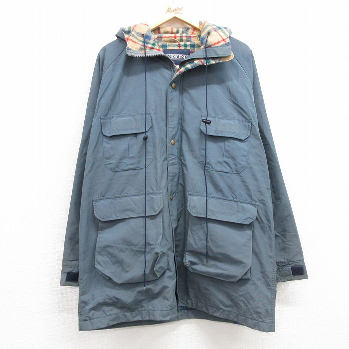 【50%OFF】L★古着 ランズエンド 長袖 ジャケット マウンテン パーカー メンズ 90年代 90s ロクヨンクロス ロング丈 ラグラン USA製 紺 ネイビー 内側ウール 【spe】 24dec06 中古 アウター