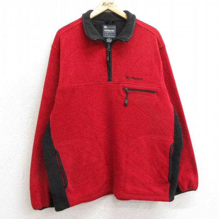 XL★古着 アメリカンイーグル American Eagle 長袖 ハーフジップ フリース ジャケット メンズ パフォーマンス ツートンカラー 赤他 レッド 24dec06 中古 アウター
