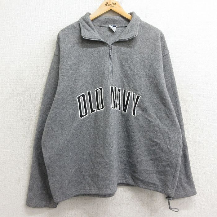 XL★古着 オールドネイビー OLD NAVY 長袖 ハーフジップ フリース ジャケット メンズ ビッグロゴ グレー 24dec06 中古 アウター