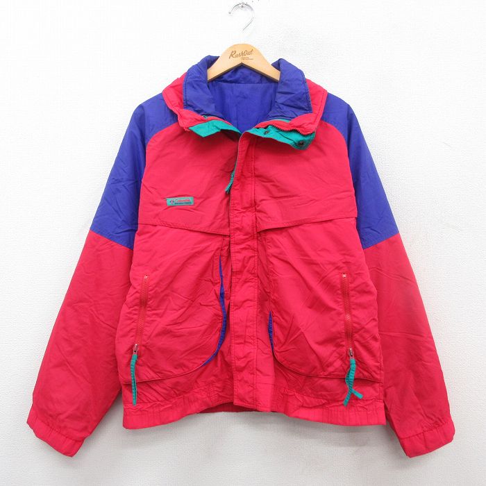 【20%OFF】XL★古着 コロンビア COLUMBIA 長袖 ナイロン ジャケット メンズ 90年代 90s 赤 レッド 24dec10 中古 アウター