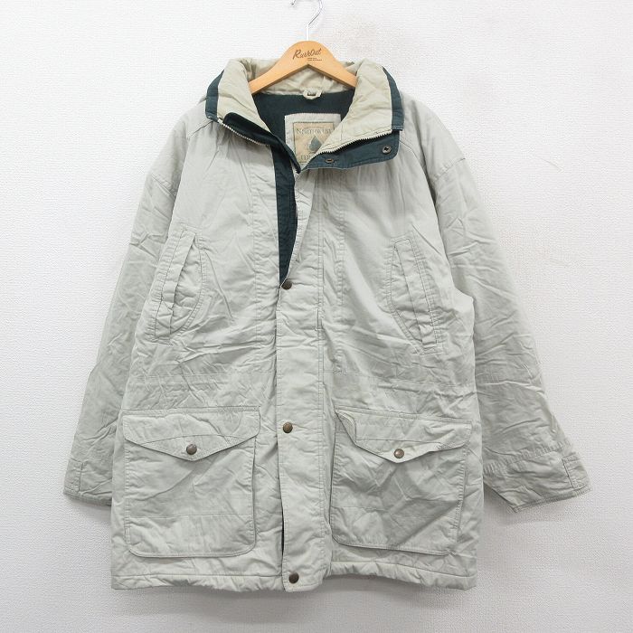 【50%OFF】XL★古着 長袖 マウンテン ジャケット メンズ 大きいサイズ ロング丈 薄ベージュ カーキ 内側キルティング 24dec10 中古 アウター