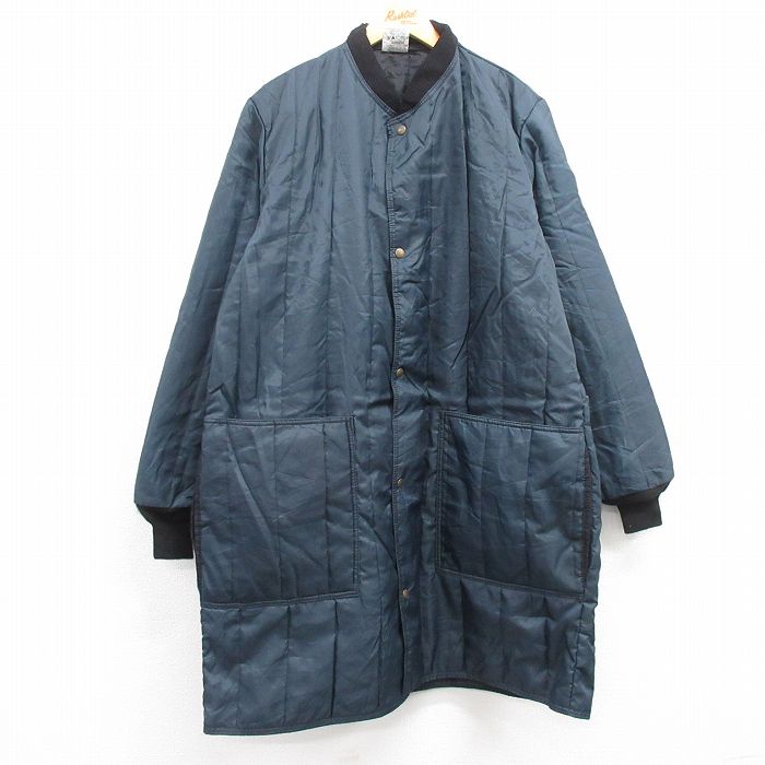 XL★古着 長袖 ナイロン ジャケット メンズ 90年代 90s ロング丈 USA製 濃紺 ネイビー 24dec12 中古 アウター