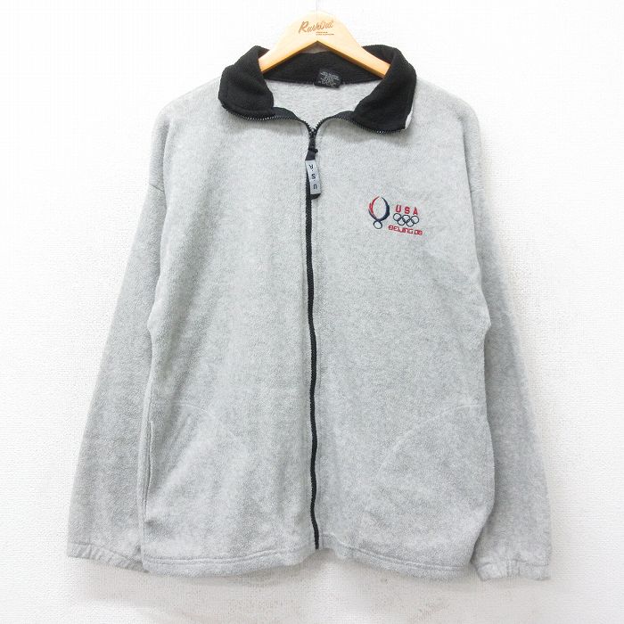 S★古着 長袖 フリース ジャケット メンズ 00年代 00s 北京オリンピック USA製 薄グレー 24dec14 中古 アウター