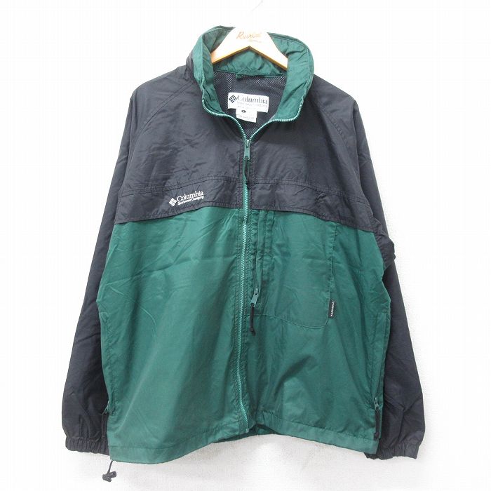 XL★古着 コロンビア COLUMBIA 長袖 ナイロン ジャケット メンズ 00年代 00s ワンポイントロゴ ラグラン ツートンカラー 緑他 グリーン 24dec14 中古 アウター