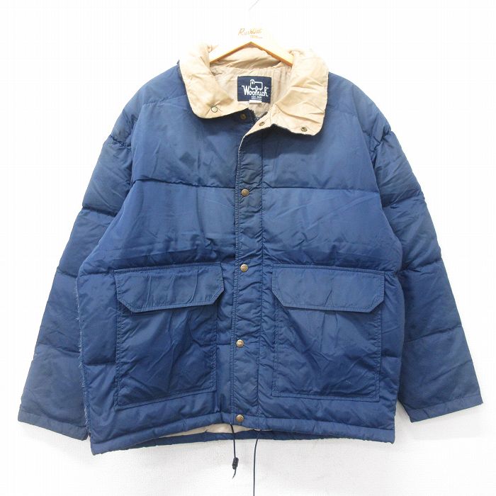 XL★古着 ウールリッチ WOOLRICH 長袖 ナイロン ダウン ジャケット メンズ 90年代 90s 大きいサイズ USA製 紺 ネイビー 24dec14 中古 アウター