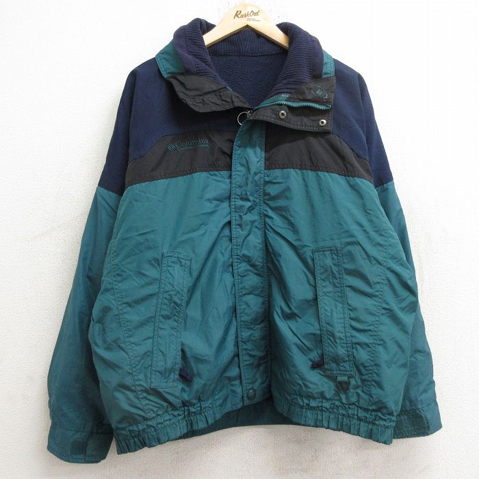 XL★古着 コロンビア COLUMBIA 長袖 ジャケット メンズ 00年代 00s ワンポイントロゴ 緑他 グリーン 内側フリース 24dec14 中古 アウター