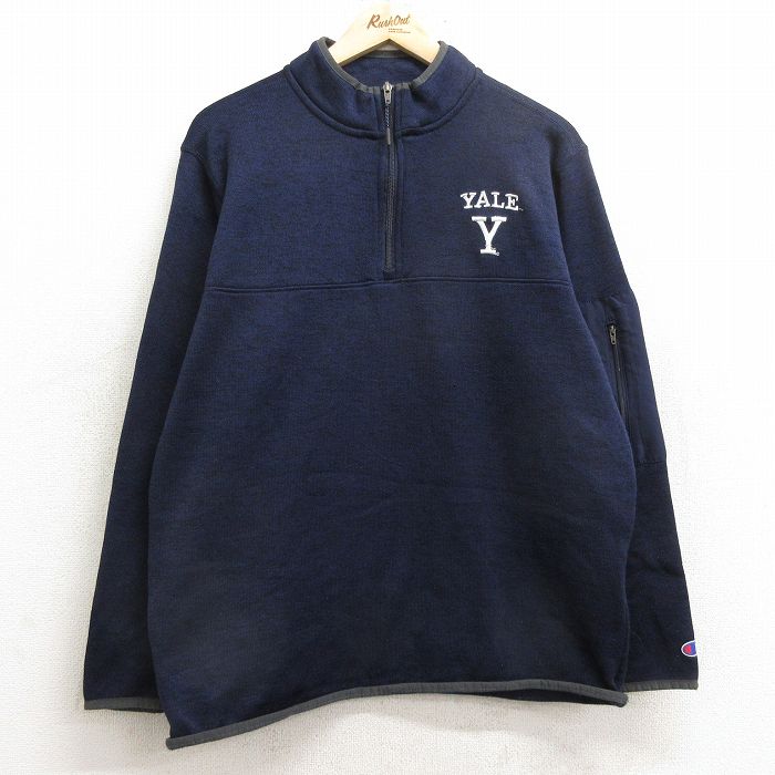 【50%OFF】M★古着 チャンピオン Champion 長袖 ハーフジップ フリース ジャケット メンズ イエール 紺他 ネイビー 24dec14 中古 アウター