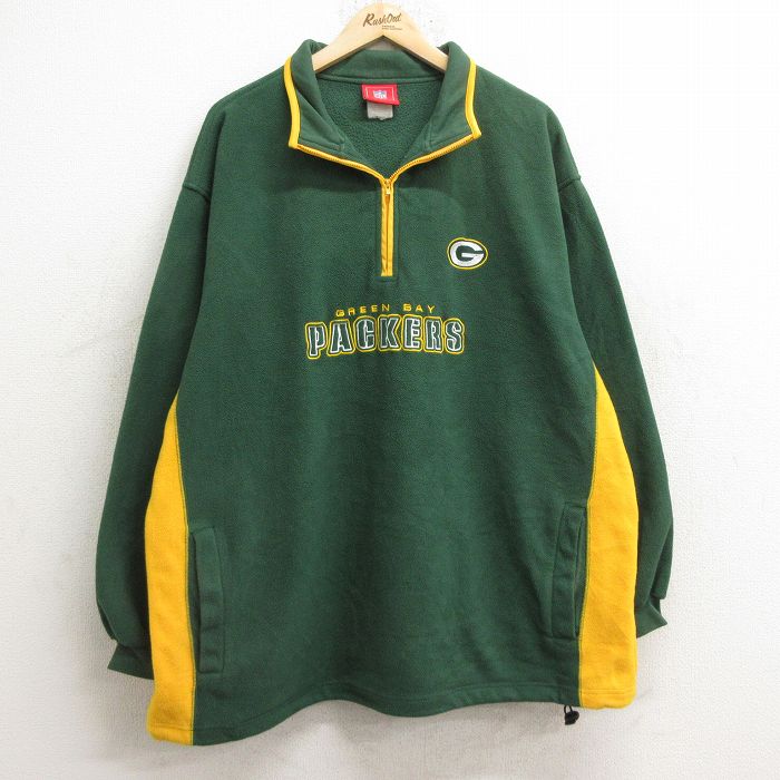 XL★古着 長袖 ハーフジップ フリース ジャケット メンズ 00年代 00s NFL グリーンベイパッカーズ 刺繍 ロング丈 緑他 グリーン アメフト スーパーボウル 24dec14 中古 アウター